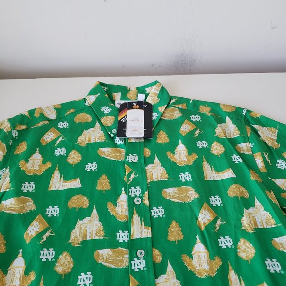 Notre Dame Fighting Irish Button Up Shirt Mens Medium Green Uscape USA NWT - Picture 2 of 13